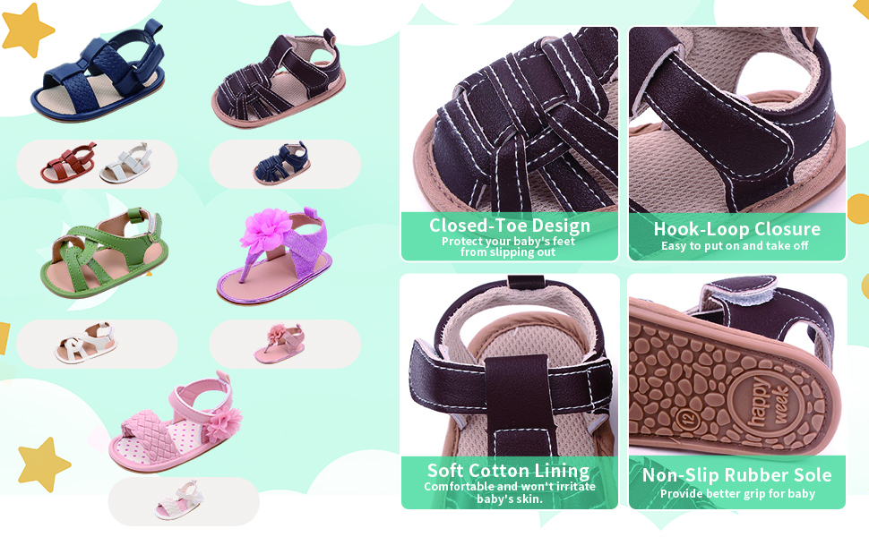 Baby Boy Girls Soft PU leather  Non-slip Rubber Sole Hook and Loop closed  sandals