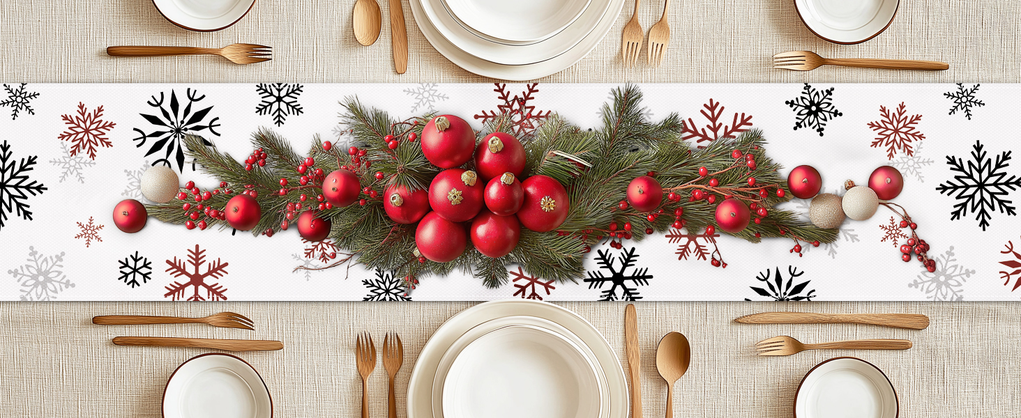 Bonhause Winter Snowflakes Table Runner, Seasonal Christmas