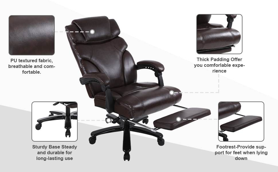 KCREAM Big and Tall Executive Office Chair 400lb Ergonomic Leather