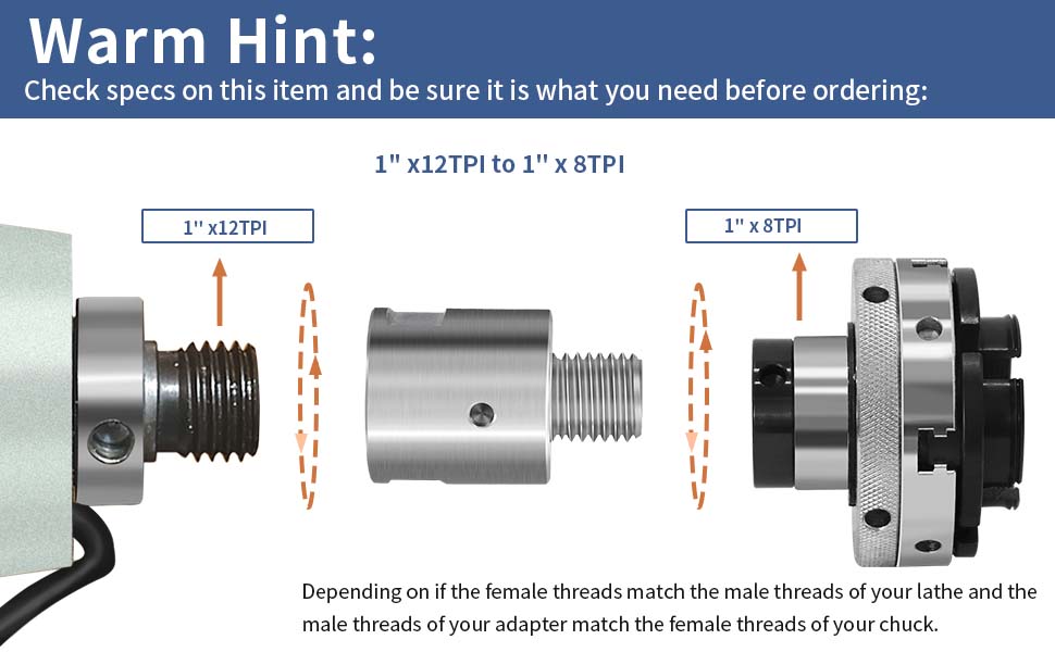 PNBO Woodworking Lathe Headstock Spindle Adapter, Converts 1" x 12tpi