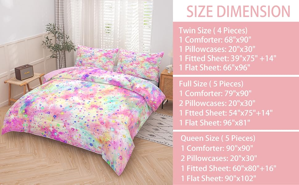 MWMWMW Pink Comforter Set for Girls, Bed in A Bag Twin Size