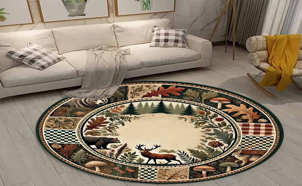 Soyalie Village American Style Pattern Rug for Conference Room NonSlip Rustic Cabin