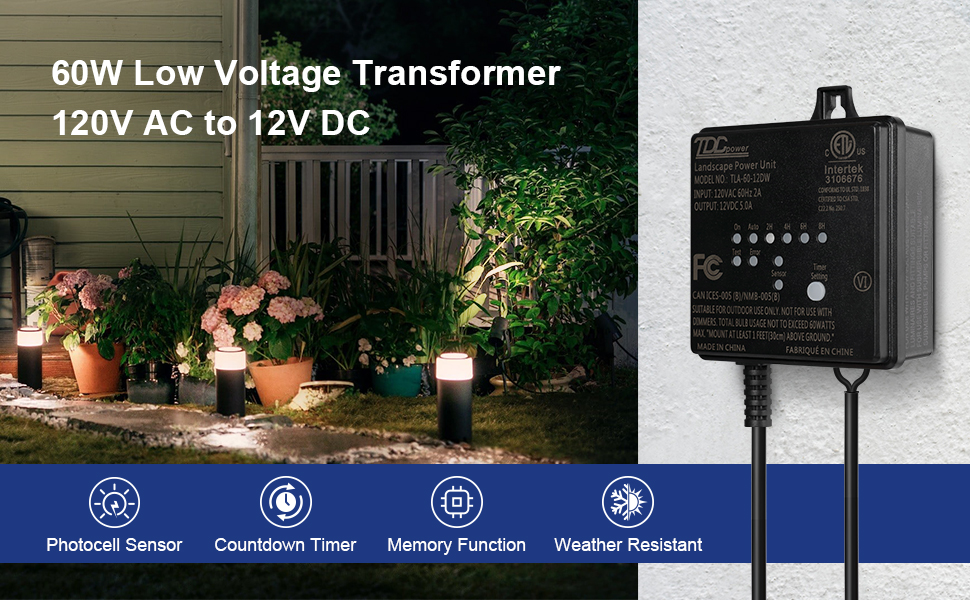 TOPKDA 60W 120V AC to 12V DC Low Voltage Landscape