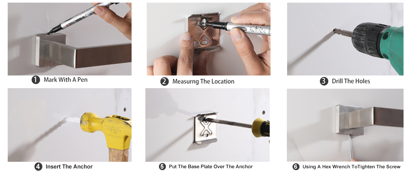 Installation steps of square bathrooom hardware set