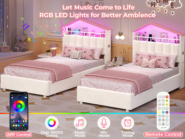 Amazon.com: ADORNEVE Twin Size Bed Frame with LED Lights & 4