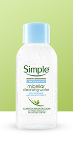 Simple Water Boost Cleansing Micellar Water gently removes make-up and soothes skin