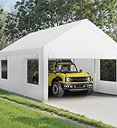 Walsunny Carport, 12x20ft Heavy Duty Carport Canopy with Roll-up Windows