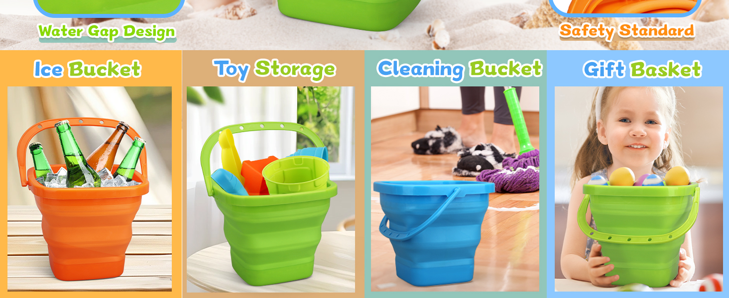 Jumbo Beach Sand Bucket Toy for Kids, 3L Collapsible Sandbox Pail, Easter Buckets, 3 Pack Tool