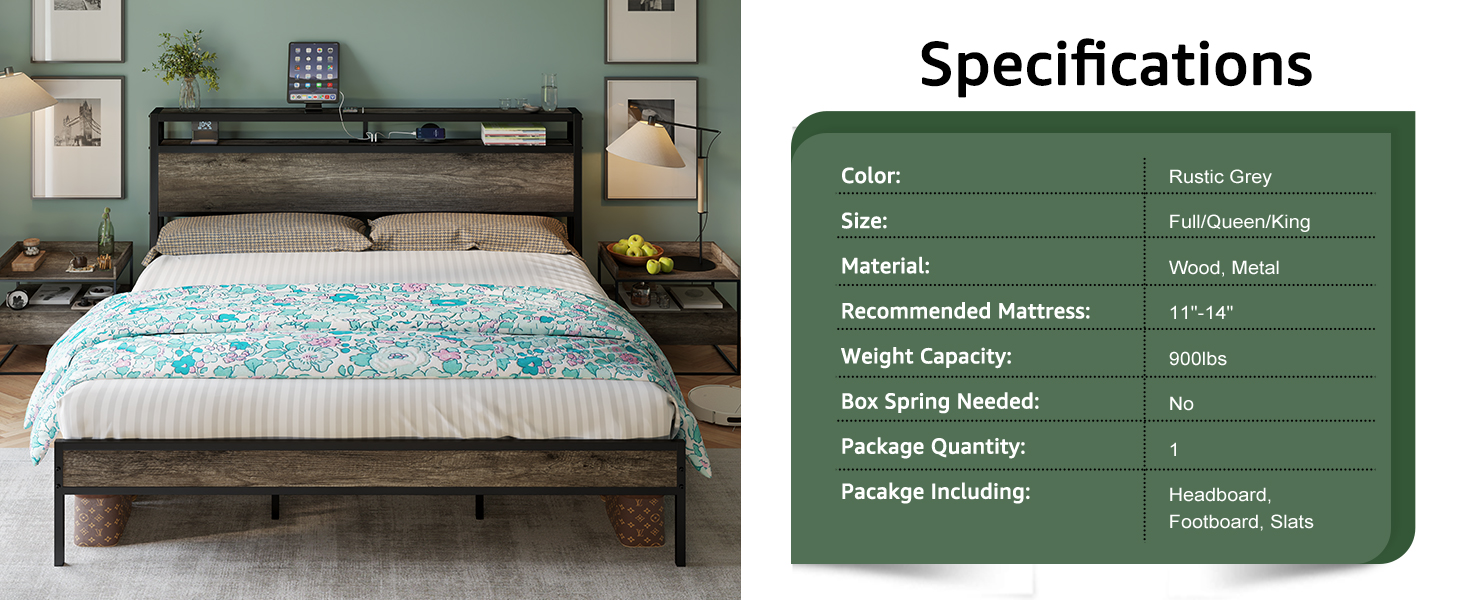 LUXOAK King Size Bed Frame, Platform Bed Frame with 2Tier