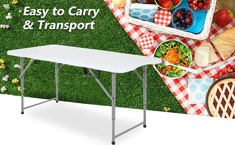 SKONYON Folding Table 4 Foot Height Adjustable FoldinHalf