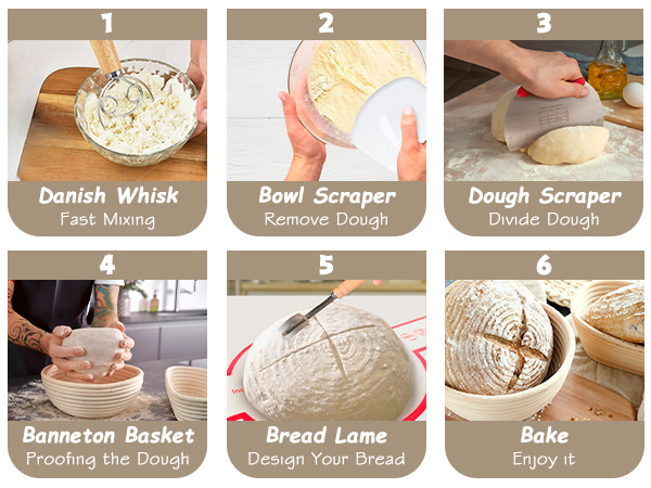 Banneton Bread Proofing Basket Set, Sourdough Bread Baking Supplies, Sourdough Starter Kit