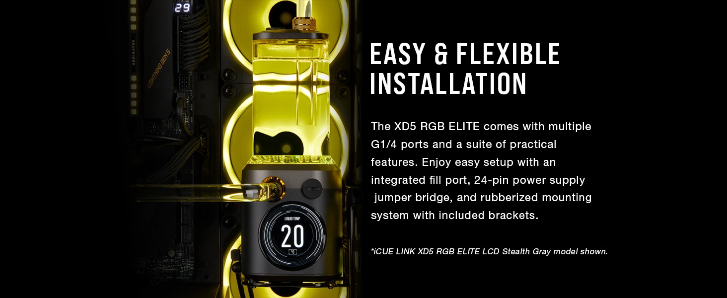 G1/4 ports,  integrated fill port, RGB pump reservoir, RGB water cooling pump