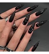 SINHOT Stiletto Press on Nails Long Fake Nails Matte Glue on Nails Gothic Snake Acrylic Nail Almo...