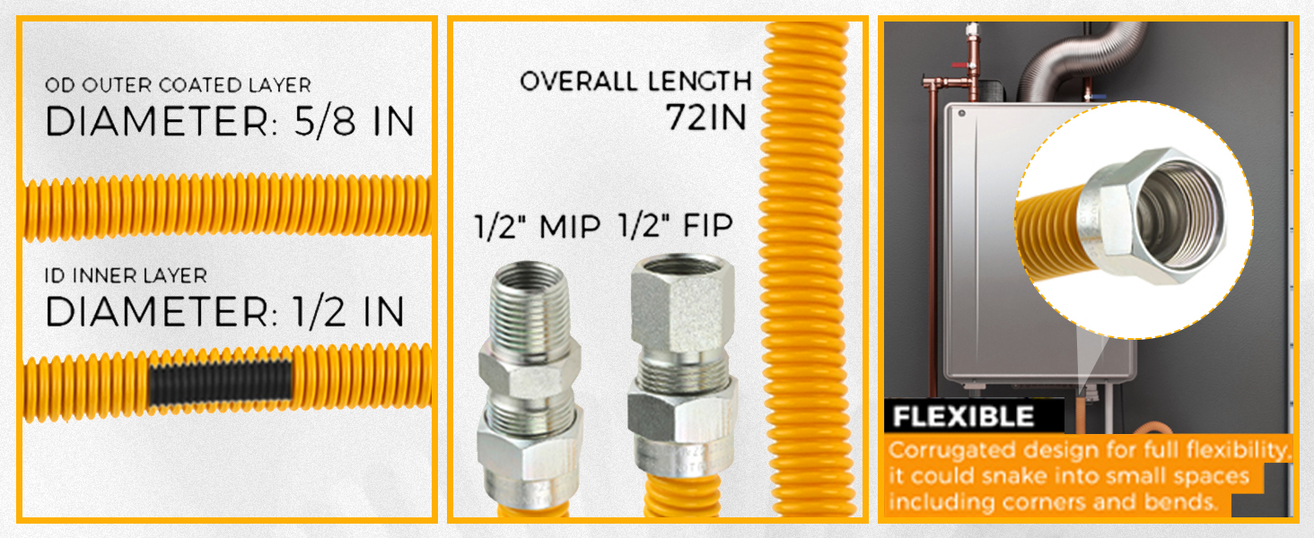 Amazon.com: 72" Flexible Stainless Steel Gas Line For Dryer, Garage - 8 Foot Flexible Gas Line For Dryer