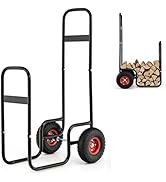 HAPPYGRILL Firewood Rack w/Wheels, 220 lbs Capacity Wood Fireplace Wood Holder w/Pneumatic Rubber...