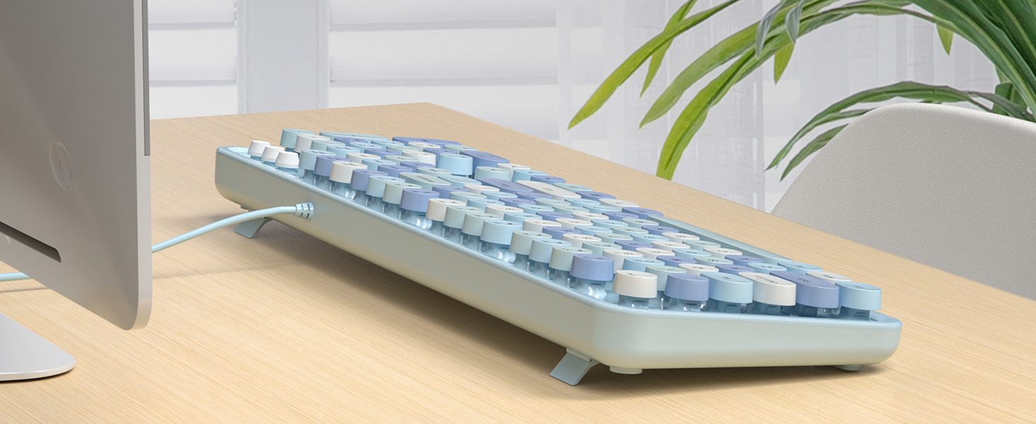 KNOWSQT Wired Computer Keyboard Blue Colorful FullSize Round Keycaps