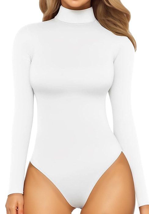 MANGOPOP Women&#39;s Mock Turtle Neck Long Sleeve Tops Bodysuit Jumpsuit