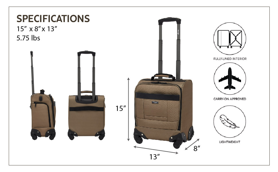 Wrangler 15" 4Wheel Spinner Underseat Carryon Luggage with Side USB
