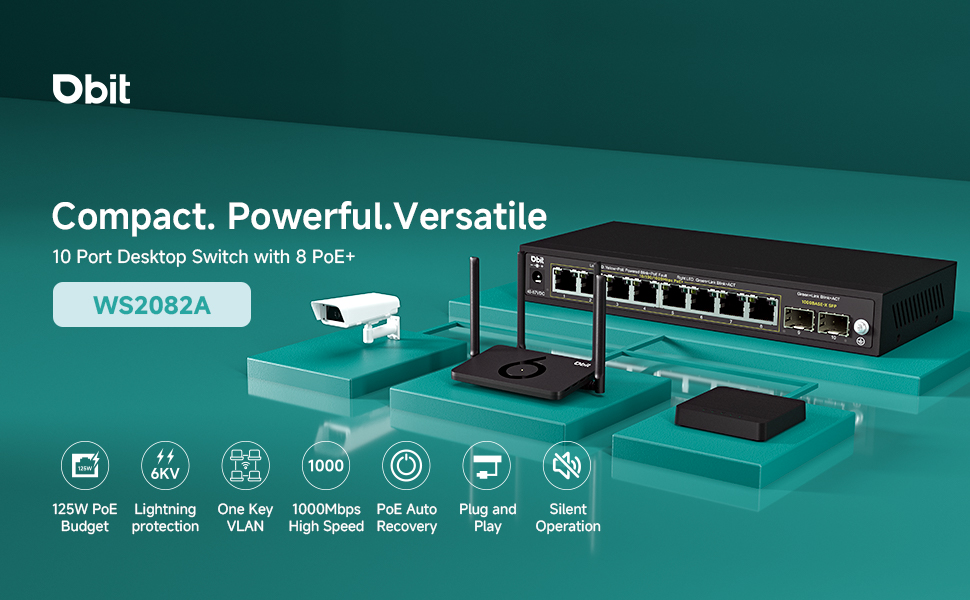 10 Ports Desktop Switch with 8 PoE+