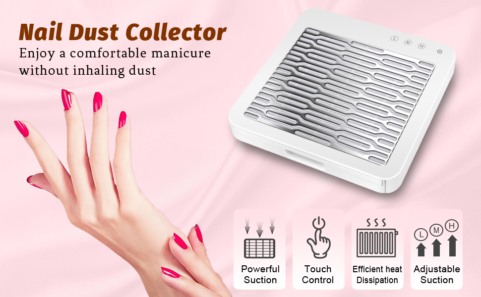 Nail Dust Collector, Adjustable Suction, Professional Nail Vacuum Dust