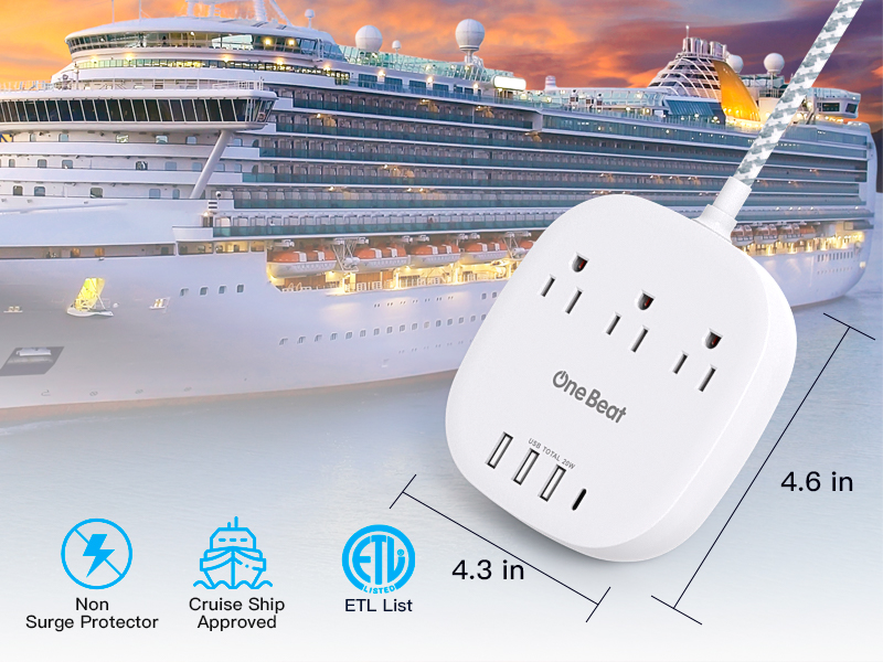 20W USB C Power Strip, 3 Outlet 4 USB Ports Flat Plug Power