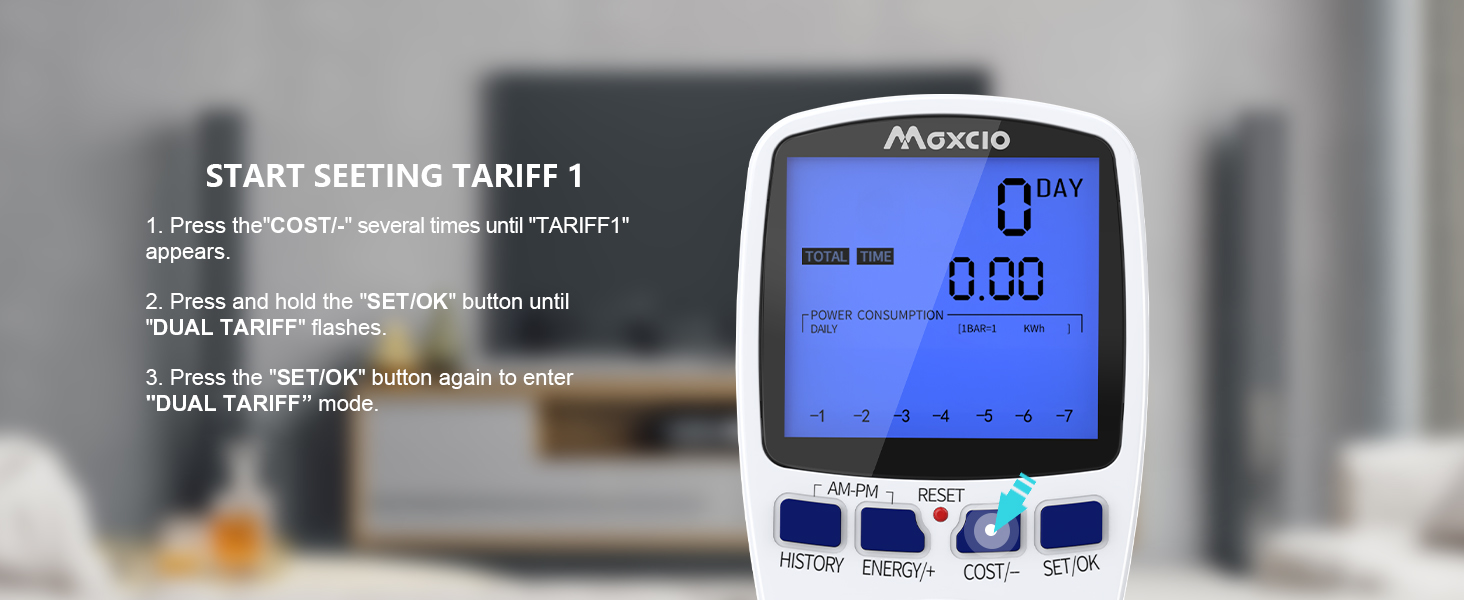 Maxcio Power Meter Energy Monitor Dual Tariff with Backlight LCD