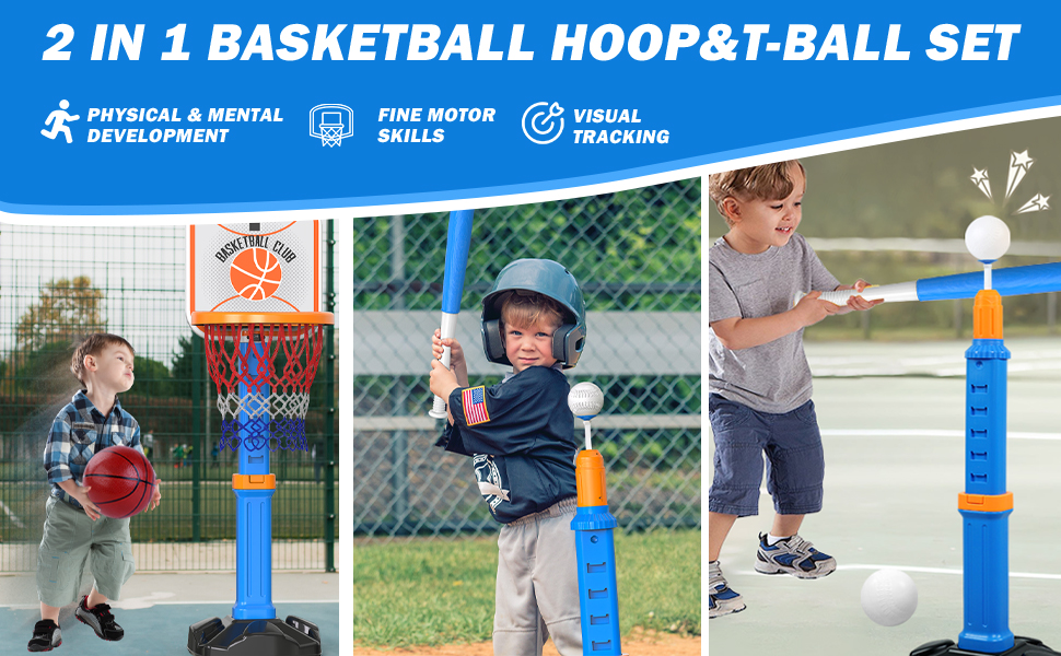 2 in 1 Basketball Hoop and T Ball Set