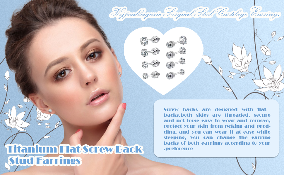 Titanium Surgical Stainless Steel Cubic Zirconia Screw Back