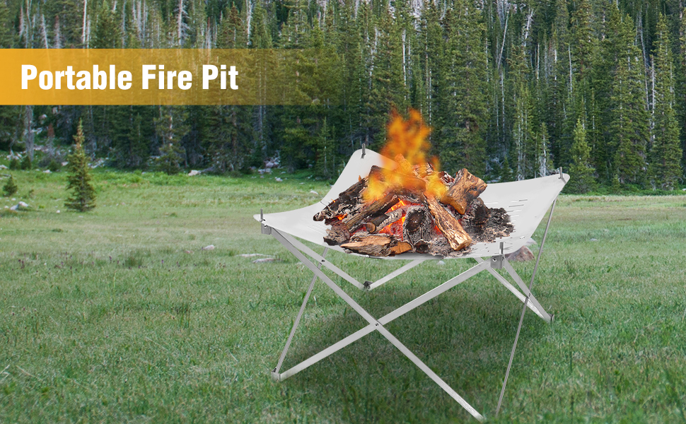 Lineslife 21in Portable Fire Pit for Camping, Heavy Duty
