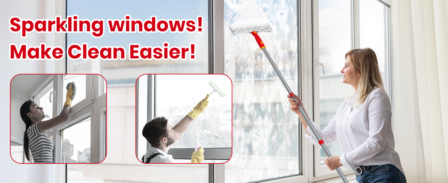 Window Cleaning Kit with Rotatable Squeegee and Microfiber
