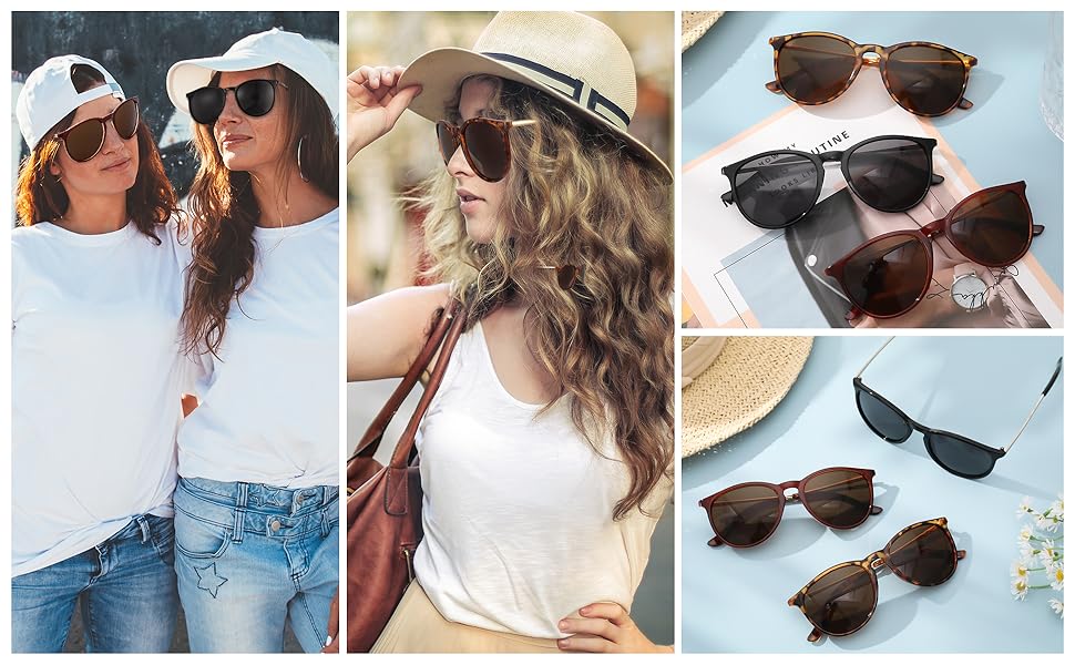 Bestomrogh 3Pack Vintage Round Sunglasses for Women, Classic Retro