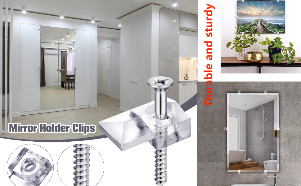 GUIYAL 20 Sets of Mirror Holder Clips Kit，Crystal Clear Plastic Mirror