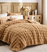 Lotus Karen Faux Fur Queen Comforter Set – Brown Fluffy Comforter Queen Size, Big Bubble Faux Rab...