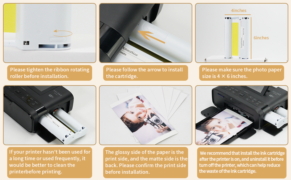 Photo Paper 6x4 and Ink Cartridge Set Replacement for Canon Selphy cp1300 Ink and Paper Set KP