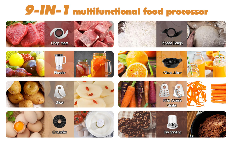 COSVALVE Food Processor 9in1 Multifunctional Food Mixer Blender
