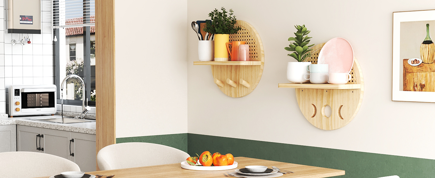 LUPWNEKA Rattan Circle Shelf Set of 2