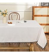 MYSKY HOME Table Cloth 60x84 in Rectangle Table, Cotton Tassel Linen Look Waterproof Tablecloths ...