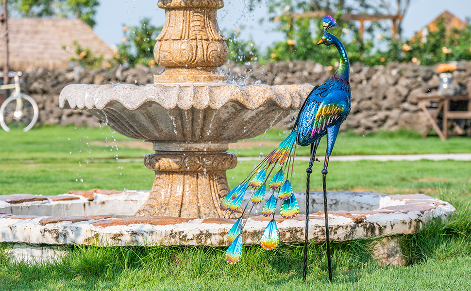TERESA'S Collections Backyard Decor 3D Peacock Yard Art, 35 Inch Large