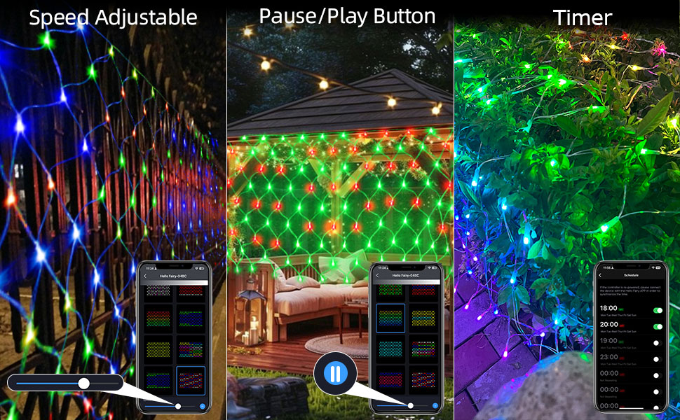 Speed Adjustable  Pause/Play Button  Timer - bush christmas lights outdoor net