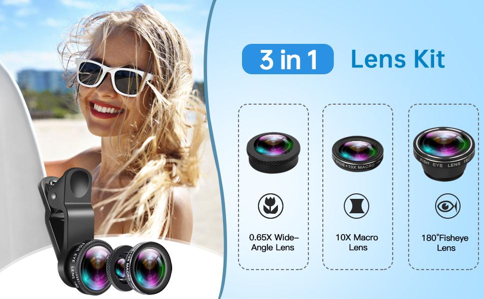 Mobile Phone Camera Lens Kit Phone Lens With Fish Eye Lens +Macro Lens + Wide Angle Lens