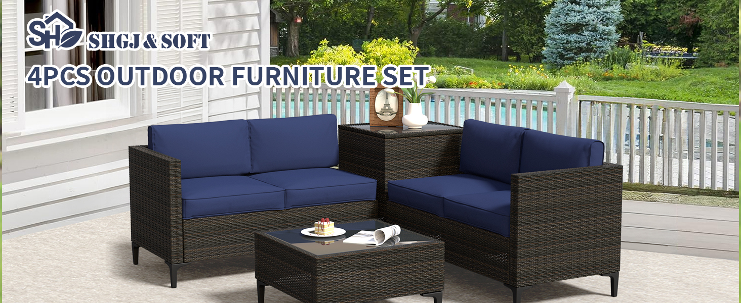 4-Piece Rattan Patio Furniture Set