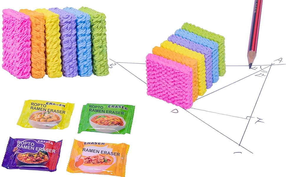 ROPTO 16 PCS Mini Food erasers for Kids Classroom Spicy Ramen Noodles Erasers Cute