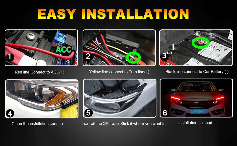 Qasim 60cm 24inch Red+Yellow LED Daytime Running Lights Auto Flowing