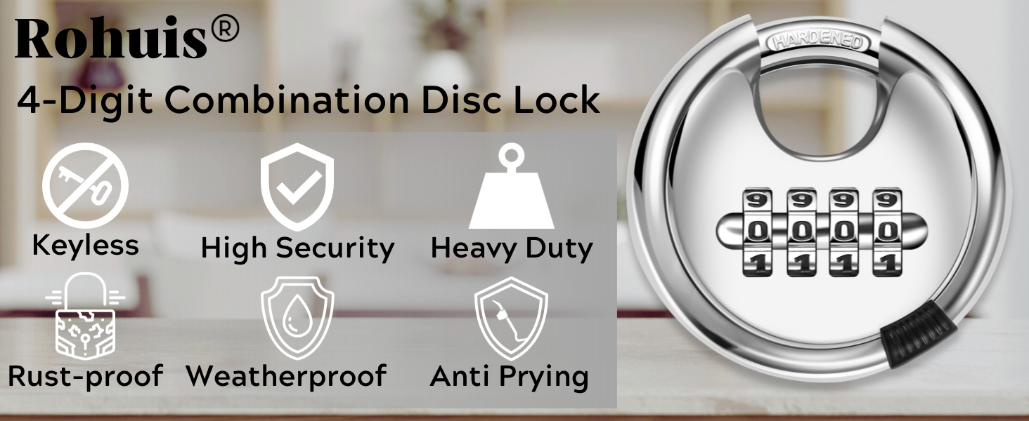 Rohuis Round Combination Lock, Uncuttable Combination Disc Padlock, 3/8