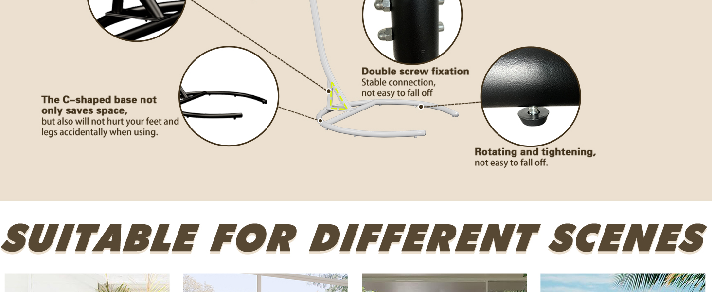 Hammock Stand Only Hammock Chair Stand Only Hanging Chair Stand Only Swing Stand Frame Outdoor Indoor Egg Chair Stand Only C Stand for Hanging Chair Swing Porch Heavy Duty (White) 16 5