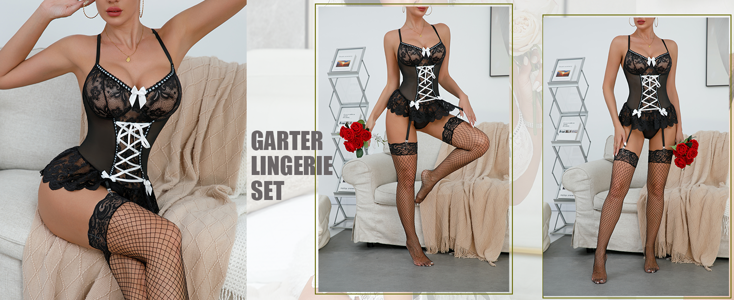 lace bodysuit with garter