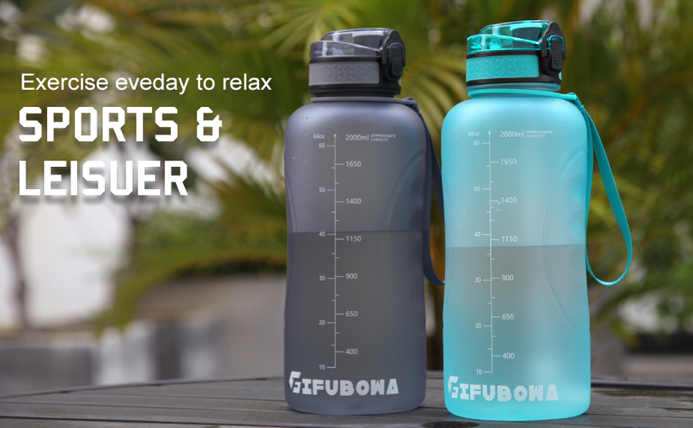 2L Motivational Water Bottle with Time Marker 64oz BPAFree LeakProof