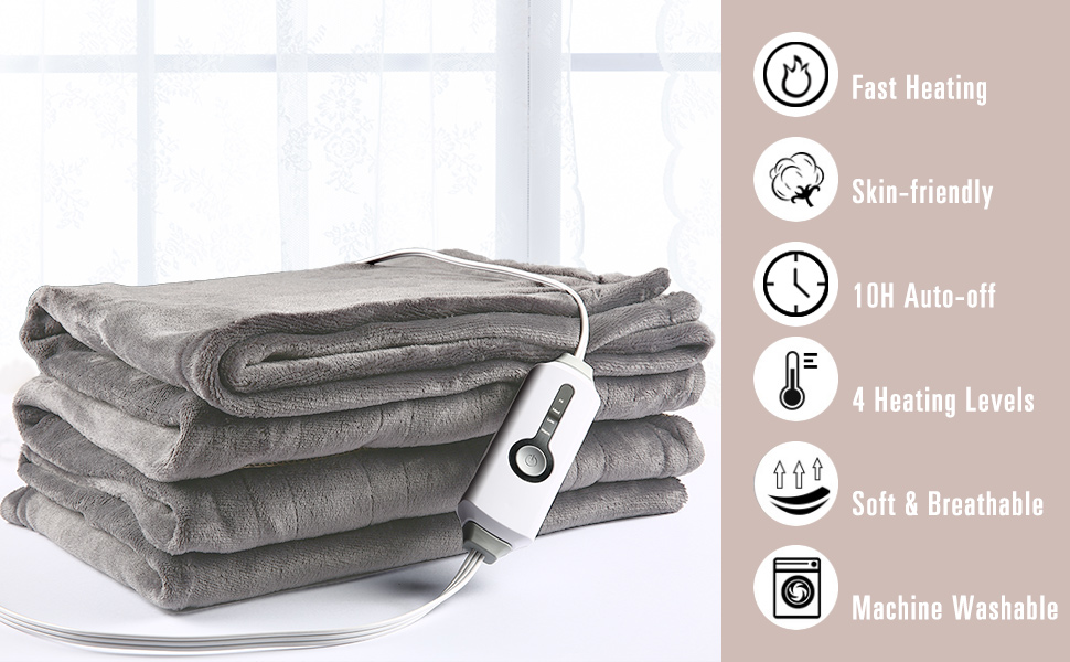 Heated Blanket 72'' x 84'' Full Size, Fast Heating Soft Flannel Blanket