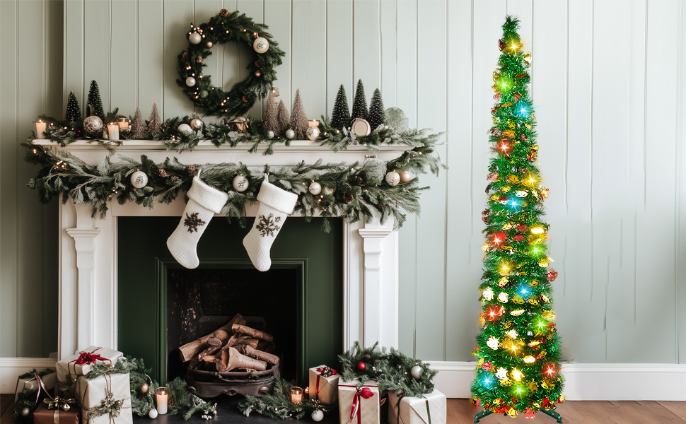 5FT Pop Up Christmas Tree, Artificial Pencil Christmas Tree