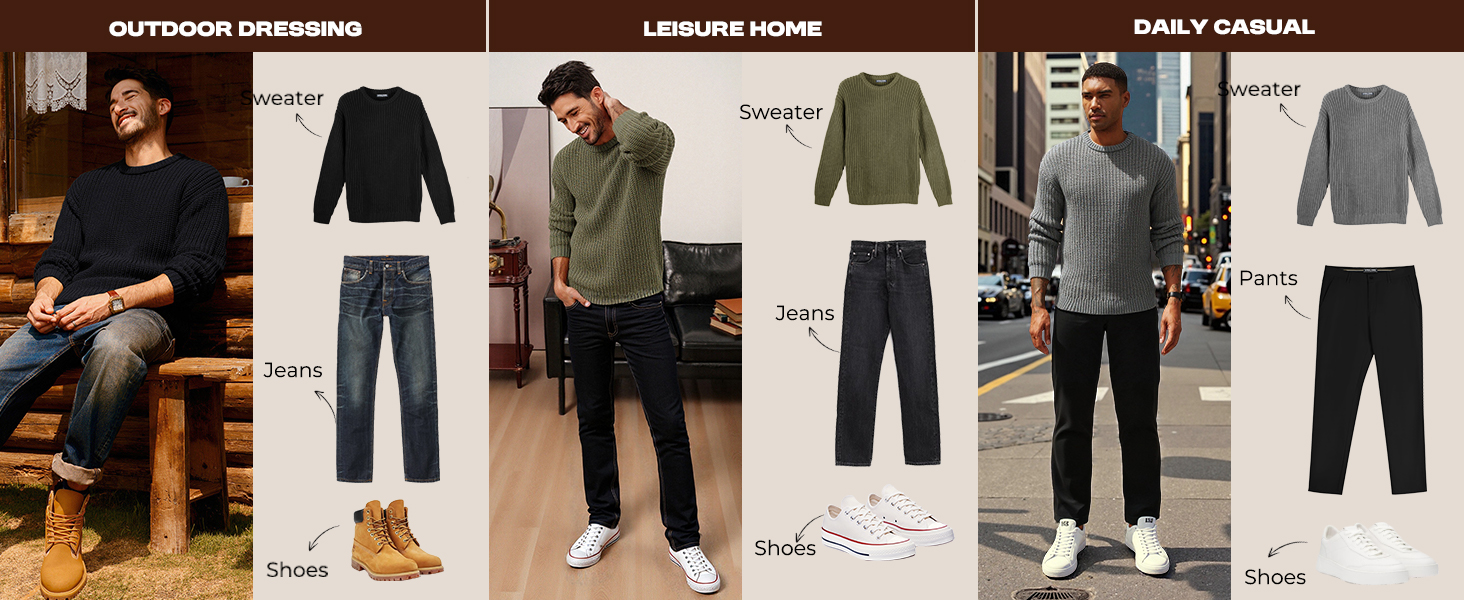Mens Crewneck Sweater Long Sleeve Textured Knit Sweater Regular Fit Casual Pullover Sweaters